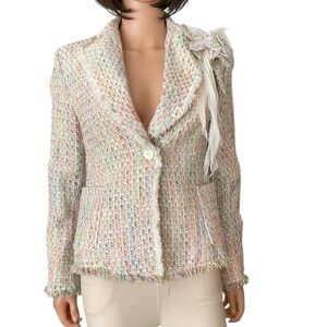Vintage NWT Ann Carson Elegant Silk blend Pastel Tweed Fringe Blazer